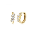 Macro detail of gold hoop earrings with three vertical baguette-cut clear zircon stones - Gold with Three Baguette Clear Zirconia