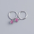 S925 silver hoop earrings featuring rose red zircon flower pendants in a polished finish - Platinum (Red Zirconia)
