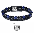 Custom leather beaded bracelet for men with photo and name engraving on magnetic clasp - Style 7 (Custom Photo)