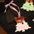 White and green Christmas tree scented plaster pendants with merry relief and bells - White Peach Oolong