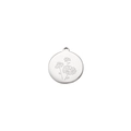 Detailed macro view of silver stainless steel round pendant with daisy flower engraving - April - Daisy