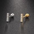 Sleek stainless steel tragus earrings in gold and silver finish with zircon stones - Bar CZ Pave(S-CC003-15)