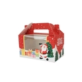 Rote und weiße Weihnachts-Muffinbox mit Weihnachtsmann-Motiven und Fenster - 4-reihig
