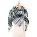 Women's black, white and green plaid large triangle scarf with decorative fringes - New Black and White Plaid