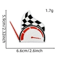 Close-up showing dimensions of racing checkered flag embroidered patch in red and black - Racing Patch #29 (Flag Gauge)