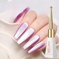 Pink cat eye nail gel polish in 10ml bottle shown with professional manicure effect - Purple Potato Porcelain White Cat Eye