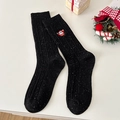 Calcetines negros de canalé con bordado festivo de Papá Noel y detalles jaspeados - Negro (Papá Noel)