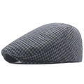 Klassieke flat cap van wol tweed met grijs blauw en zwart houndstooth patroon - donkergrijs
