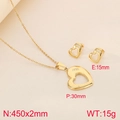 Conjunto joyas corazón dorado con colgante hueco de circón y pendientes a juego - Collar + Pendientes / Dorado
