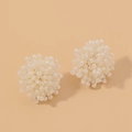 Elegantes pendientes de flores con cuentas blanco roto y diseño esférico - Estilo de Fuegos Artificiales de Perlas Doradas / Blanco Crema