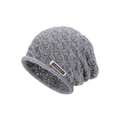 Gorro de punto gris para mujer con diseño de rombos y etiqueta de cuero - gris oscuro