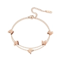 Elegante roségouden dubbellaagse armband van titaniumstaal met vlinderbedels voor dames - Roségoud