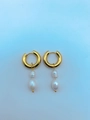 Créoles dorées en acier inoxydable 18k avec pendentifs en perles naturelles baroques - 4.0*10 Double Perle