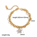 Dettaglio del bracciale a catena dorata da 6 mm con pendente a stella e dimensioni - Bracciale d'Oro con Pentagramma d'Argento (TB5152-M)