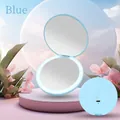 Draagbare blauwe mini LED make-up spiegel met opvouwbaar ontwerp en USB-poort - Standaard Spiegel / Hemelsblauw