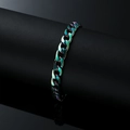 Rainbow stainless steel Cuban chain bracelet on black leather display with reflection - Bracelet