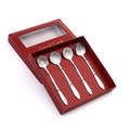 Set of 4 stainless steel floral spoons in a decorative red gift box with Good Luck text - A Style Short Flower Spoon-Silver+Red Box / Silver/Red Box/4PCS