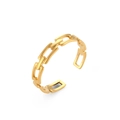 Macro view of gold plated hollow pig nose chain link design on open ring jewelry - Flat Chain Open Ring