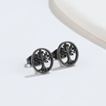 Bohemian black stainless steel tree of life stud earrings with circular hollow design - 533 Tree of Life - Black