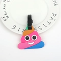 Colorful poop emoji luggage tag in pink and orange with black silicone strap - Poop