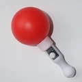 Red spherical head personal massager with white handle and switch button detail - Round Sand Ball Wand Red