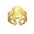 Anello in acciaio inossidabile placcato oro 18K con fascia a catena e rilievo maschile - Anello con Ritratto Maschile in Oro a Catena (5852)