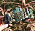 Green crystal crown with bronze butterfly and viking wings on vintage metal band - Butterfly Raven Skull Style / Moss Agate/Antique Bronze Wire