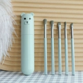 Detail of 5-piece light blue makeup brush set in a cute bear-shaped storage holder - 5 Pcs + Tube / Candy Light Green