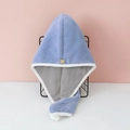 Thickened double-layer microfiber hair drying towel cap in blue with yellow bear accessory - Double Layer 40x60cm / Blue Gray