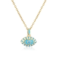 Close-up of gold-plated evil eye necklace with light blue and white enamel detail - Light Blue (22545)