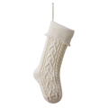 Cream white knitted Christmas stocking with heart pattern and elegant tassel accents - Ivory