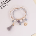 Bohemian multilayer beaded bracelet with tassel, rose charm and golden lip pendant - 5# Grey Tassel