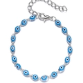 Silver evil eye anklet with blue beads and adjustable chain for women beach wear - Silver Light Blue Necklace