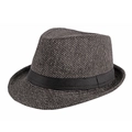 Classic dark grey patterned wool fedora hat with a black grosgrain ribbon band - 56-58cm / Fine Plaid Coffee