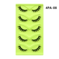 Detailed close-up of 5 pairs cat-eye false eyelashes in 4PA-08 style on green tray - Dense Cross Style (4PA-08)