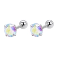 Paire de boucles d'oreilles en acier avec cristaux ronds couleur aurore boréale - 3mm Rond Zircone AB (Paire)