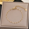 Golden wave-link titanium bracelet with heart pendant and adjustable extender chain - Gold Heart Wave Chain (517)