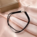 Gothic double-layer choker necklace with silver metal tube on black velvet band - Silver Tube Velvet Style / Silver