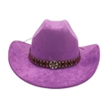 Purple western cowboy hat with brown faux leather band and silver metal buckle - One Size / Purple
