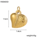 Golden stainless steel heart pendant with embossed texture and 1.5cm height measurements - Embossed Textured Heart Pendant (PJ00405D)