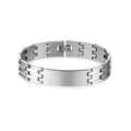 Polished silver stainless steel link bracelet with rectangular blank ID plate for men - Style 3 / Silver