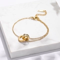 Elegant gold double-ring titanium steel bracelet with Roman numerals and zircons - Anklet / Gold