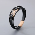Multilayer black woven leather bracelet with rose gold infinity symbol and magnetic clasp - Rose Gold Color (KB180750-JR)