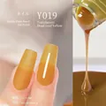 Japanese translucent amber plant-based gel nail polish Y019 in matte and glossy finishes - Y-019 Translucent Fallen Leaf Yellow