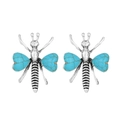 Vintage silver bee earrings with turquoise heart wings and striped body details - Antique Silver Bee Shape (K-1192)