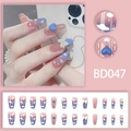 Detailed view of pink purple gradient press-on nails with 3D hearts and pearls - BD047 Pink Purple Gradient Heart Cloud Style
