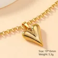 Polished golden heart pendant necklace in stainless steel, size 19x16mm, weight 5.3g - Polished Heart / Gold