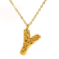 Lava texture gold necklace featuring letter Y pendant with hammered finish for women - Gold Letter-Y