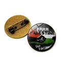 Detailed view of Free Palestine round badges with fist icon and safety pin back - Free Palestine Slogan Style (JY008763 Copper-9)