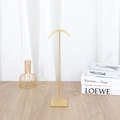 Minimalist matte gold metal necklace stand with semi-circular rod on square base - Small